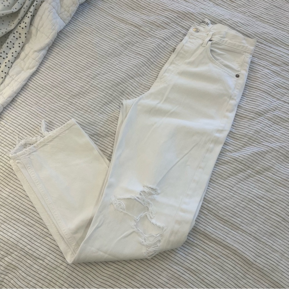 AGOLDE White Cotton Distressed Cropped 90s Jean 24
